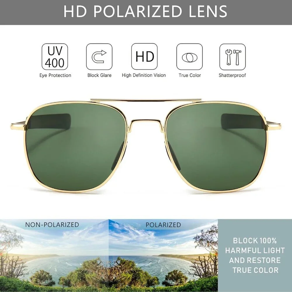 Men's Military Style Polarized Pilot Aviator Sunglasses Bayonet Temples - Picture 2 of 8